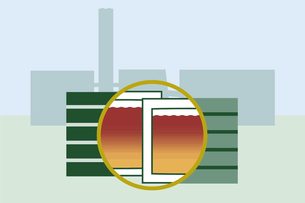 Animation af hvordan varmen flukturerer i en varmeakkumuleringstank