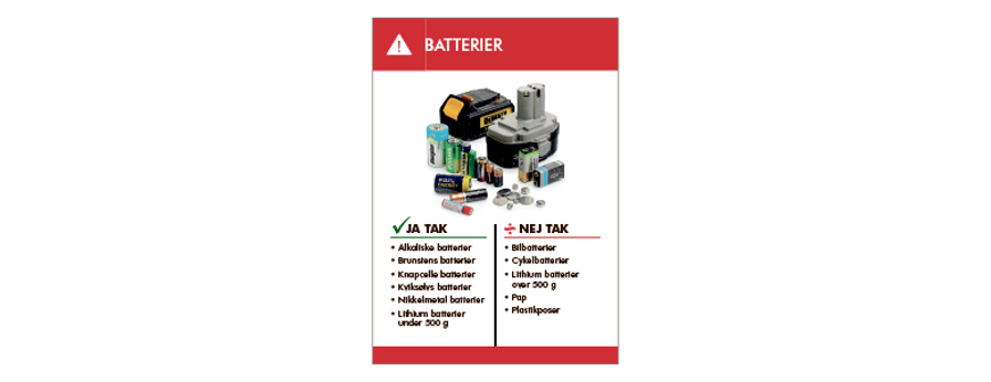 Skilt til sorteringsgård - Batterier